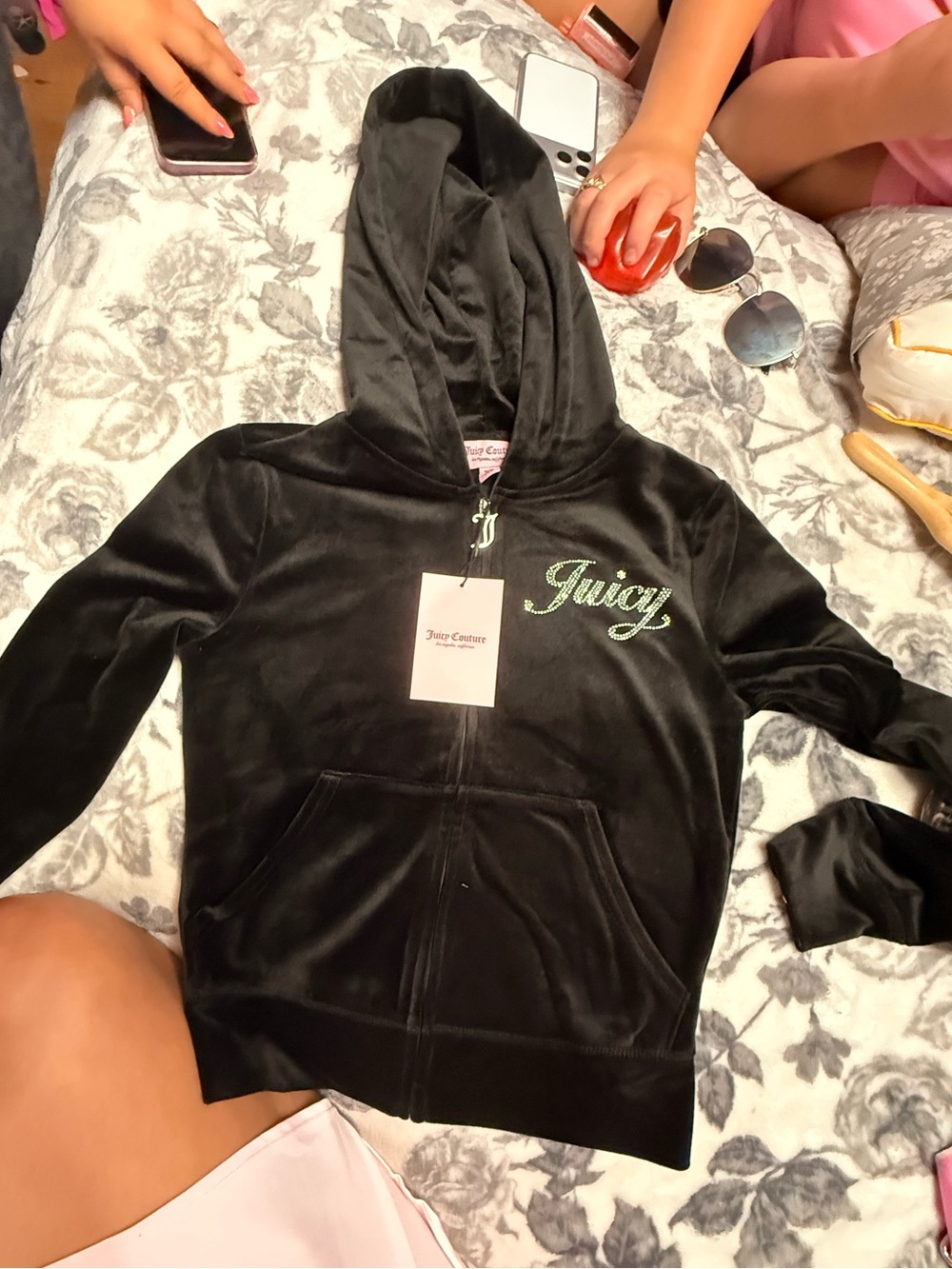 Juicy Couture Black Velour Hoodie with Bling Logo